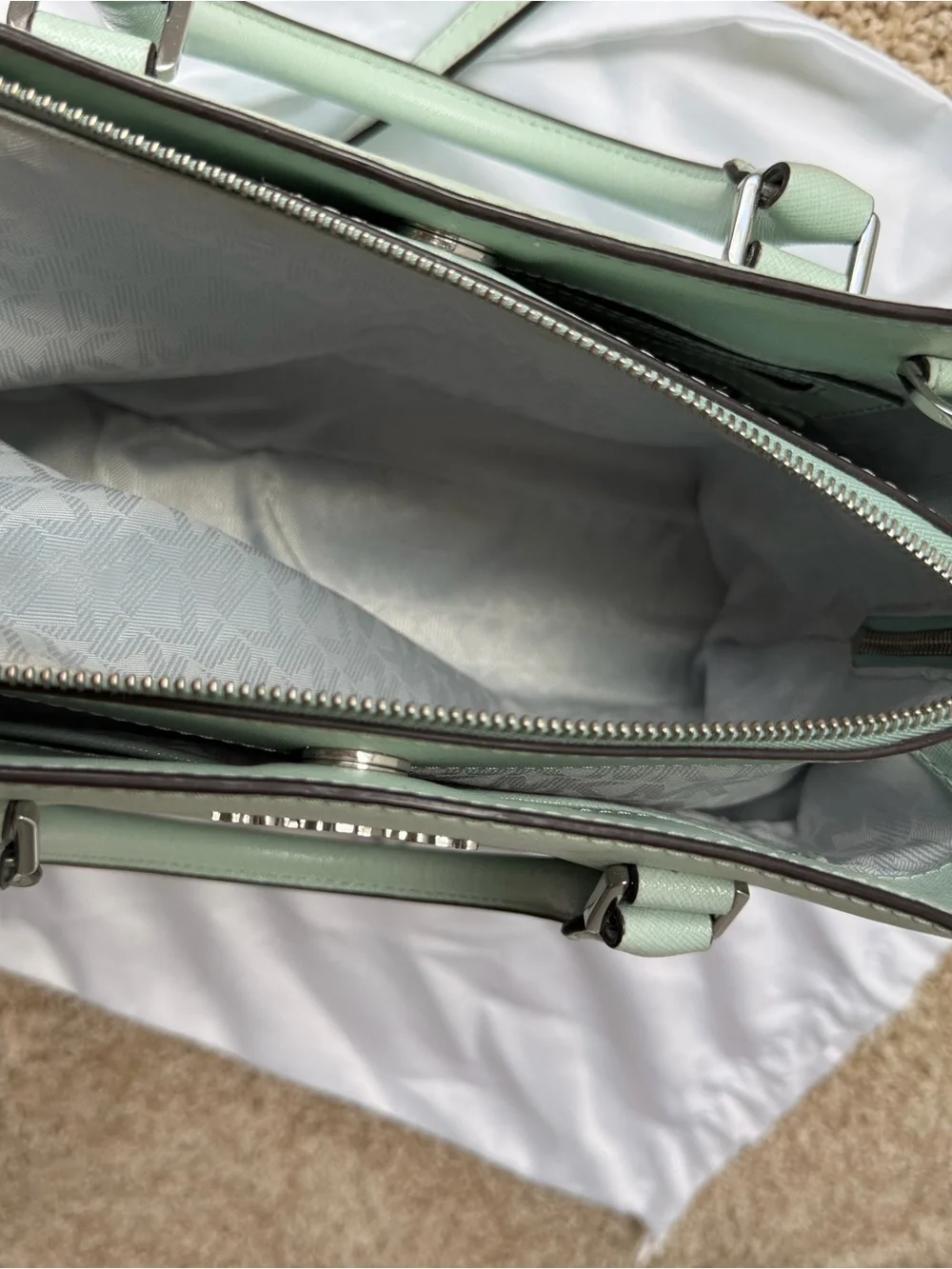 Michael Kors Mint Green Saffiano Satchel with Crossbody Strap